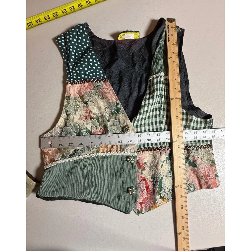 Vintage Justin Thyme Ltd Patchwork Floral Gingham Vest Cottagecore Boho USA Made